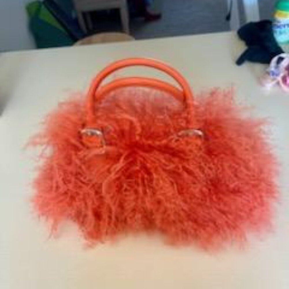 DKNY Avant Garde Designer Bright Orange Fur-Effect Purse-Lux Statement Piece - Picture 4 of 5